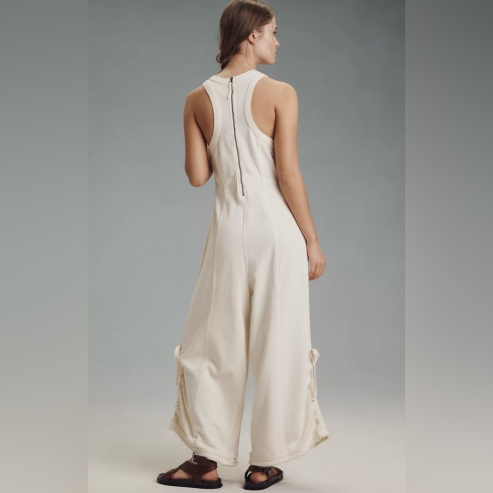 Anthropologie Daily Practice Horizon Wide-leg Jumpsuit Ivory Pockets Boho Small - Picture 2 of 12